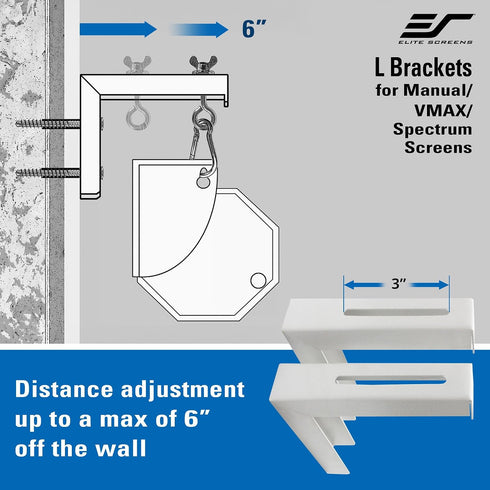 6" ZVMAXLB6-W Elite Screens White Projector Screen L-Brackets, Single Metal Welded Construction, Wall or Ceiling Mount