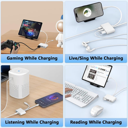 Multi Lightning + USB C to USB Adapter, 3 in 1 USB OTG Adapter + 3.5mm Audio Headphone Jack + Fast Charging Port for