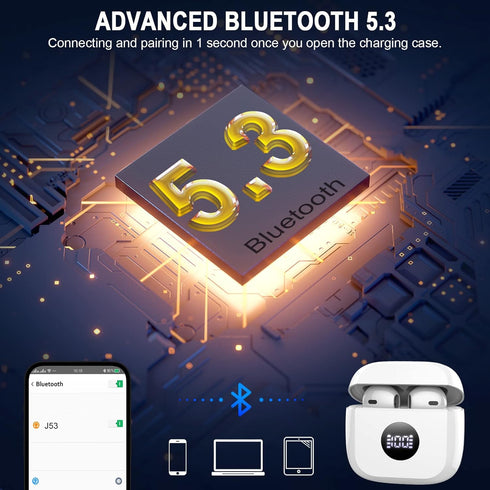 Wireless Earbuds, Bluetooth 5.3 Ear Buds with LED Power Display, Noise Cancelling Mic, 40H Playback, IP7 Waterproof