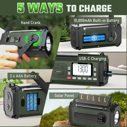 PRUNUS 924 10000mAh Hand Crank Radio, NOAA Weather Radio, USB Charging, Torch & Reading Light, Camping