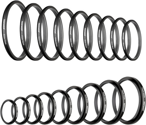Neewer 18 Pieces Metal Camera Lens Filter Adapter Ring Kit, Compatible with Canon Nikon Sony Olympus DSLR