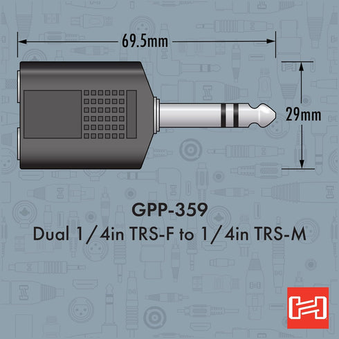 Hosa GPP-359 Dual 1/4 Inches TRS Female to 1/4 Inches TRS Male Adapter