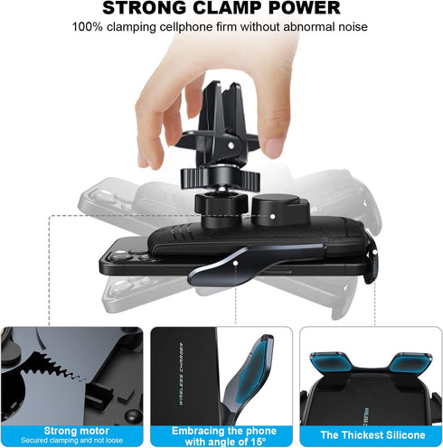 Wireless Car Charger, Qi 15W Fast Charging Automatic Clamping Phone Holder for iPhone 13/12 Pro Max/Samsung Galaxy