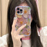 Jusy Oil Painting Flower Pink Compatible iPhone 11 Pro Max Case, Colorful Retro Floral Cute Curly Wave Cover