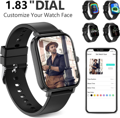Smart Watch for Fitness Tracking - 1.83" Full Touch Screen, Heart Rate/Sleep Monitor, IP68 Waterproof for Android/iOS