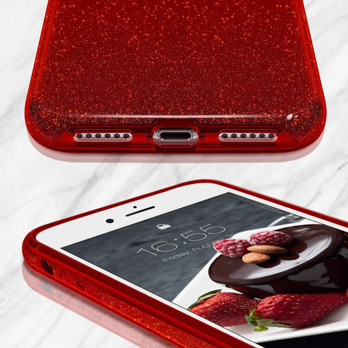 MATEPROX Glitter Bling Sparkle Case for iPhone 7/8/SE - Cute Girls Women Protective (Red)