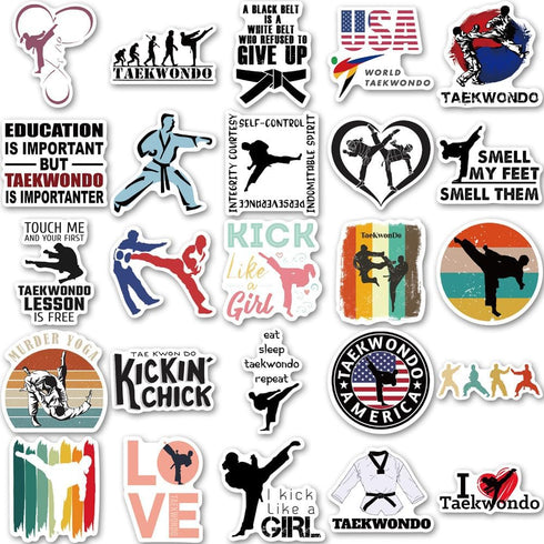 Taekwondo Stickers, 50Pcs Martial Arts Taekwondo Black Belt Self-Protection Stickers Decals for Laptop Water Bottle Cup Luggage Guitar Skateboard Helmet, Party Supplies Decor by NADUSEP