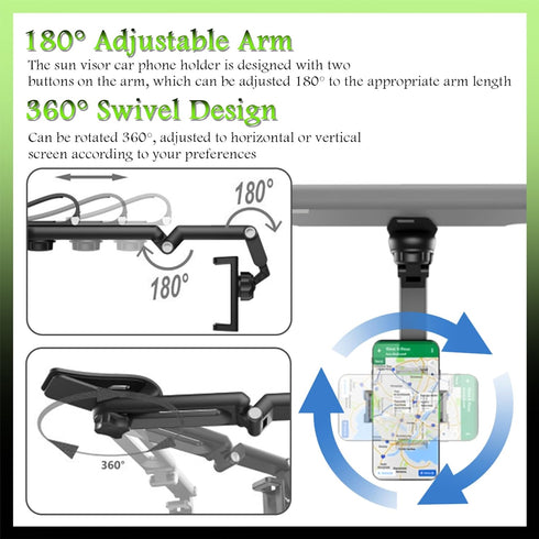 VKQTS 360 180 Sun Visor Phone Holder for Car with Swivel Design,Foldable Sunvisor Phone Holder for Car with Adjustable