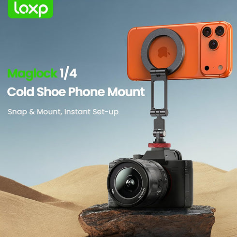 LOXP 1/4" 17/16/15/14/13/12 Magnetic Phone Tripod Mount with Cold Shoe, Adjustable Aluminum Alloy Phone Mount, Phone