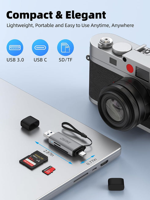 DSRKE 3.0 17/16/15, SD Card Reader, USB & USB C Dual Slots to Micro SD Card Adapter, Memory Card Reader for SD