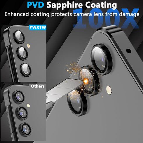 YWXTW Camera Lens Protector for Samsung Galaxy A55 5G, Tempered Glass Screen Protector with Metal Ring, 1 Set, Black