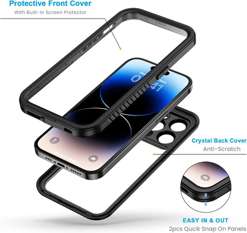 Lanhiem Waterproof Case for iPhone 14 Pro Max, IP68 Dustproof with Built-in Screen Protector, Rugged Shockproof Cover
