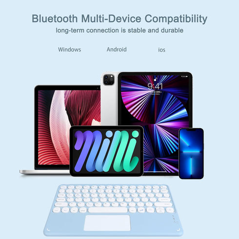 Wireless Bluetooth Keyboard with Touchpad, 10 Inch Round Key, Rechargeable Portable Office for iOS, Android, Windows