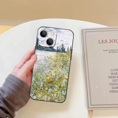 Claude Monet iPhone 15 Case, Banks of The Seine at Vetheuil Nature Landscape, Shockproof Protective Cover for Women