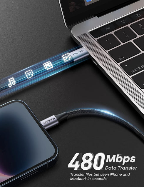 UGREEN 6FT USB C to Lightning Cable - MFi Certified for iPhone 14/13/12/11/X/XR/XS/8, iPad 9, AirPods Pro & more.