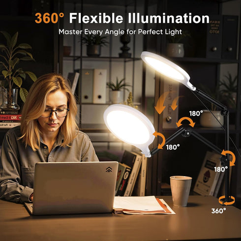 GSYXERGILES 10" 360Rotate Desk Ring Light, LED Ring Light for Desk with Clamp, & Flexible Height Full-Screen Overhead