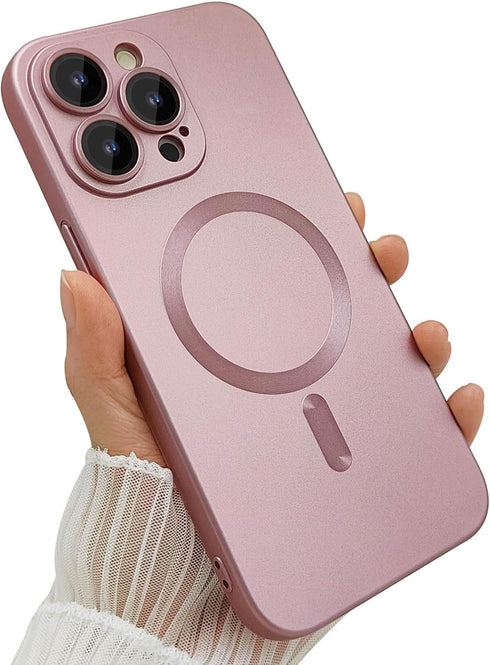 iPhone 15 Pro Max Magnetic Case for Women - Pink Matte Luxury Design, Soft Metallic Luster, Magsafe Compatible, Lens