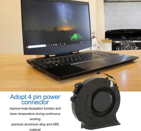 Laptop CPU Cooling Fan, 4Pin Power Connector Fast Cooling for Gaming Laptop, Low Noise Aluminium Alloy Fan