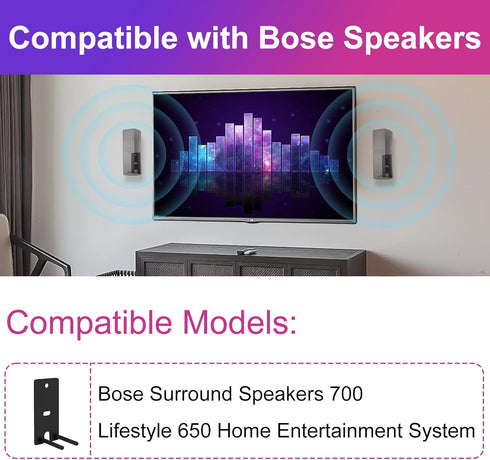 Pair Steel Black Wall Mount Brackets Replacement Compatible with Bose OmniJewel Lifestyle 650 Home Entertainment System and Bose Surround Speakers 700
