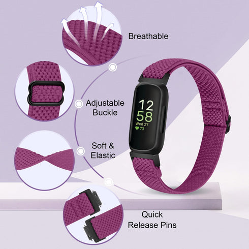 Elastic Nylon Bands Compatible with Fitbit Inspire 3/Inspire 2/Inspire HR/Inspire/Ace 3/Ace 2, Soft Adjustable Stretchy Straps Replacement Wristband for Women Men