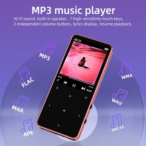 Tengsen Mp3 5.3, Mp3 128GB, Gold,64GB) Player with Bluetooth Portable Digital Music Player with Speaker, FM Radio