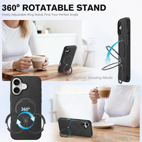 TUCCH 17 (6.3"), 360 3 17, Detachable Wallet Case for iPhone Wireless Charging, Adjustable Rotation Ring Stand, RFID