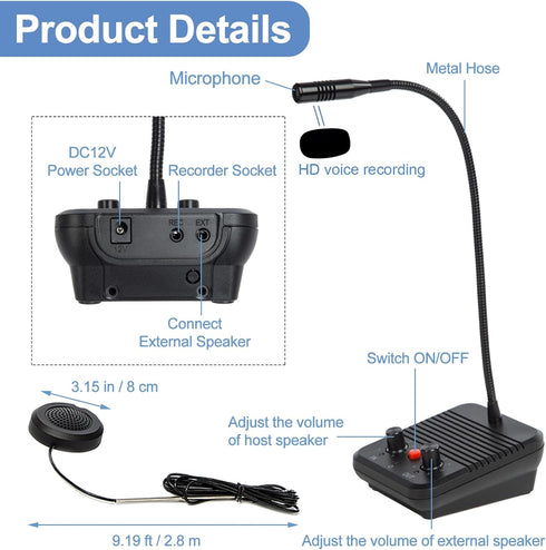 Window Intercom Speaker System, Dual-Way Intercommunication Microphone for Business/Bank/Office/Hospital, Talk Through