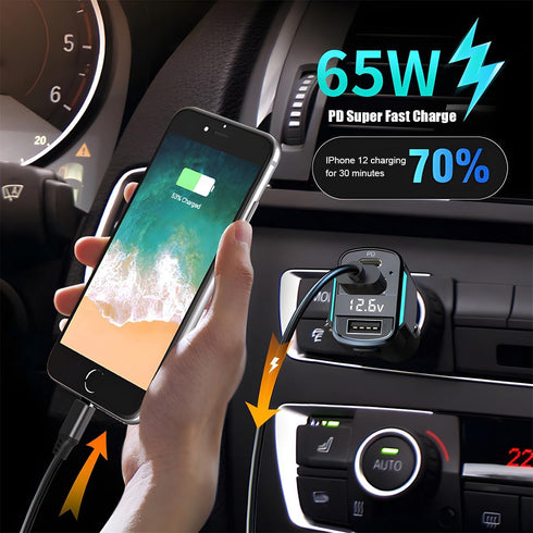 USB C Car Charger, 3-Port Fast Charger PD3.0 & QC3.0 with LED Digital Display, Cigarette Lighter Adapter for Most Cell
