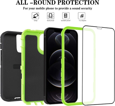 iPhone 12 Pro Max Case 6.7" with 2 Screen Protectors, Full Body Rugged Heavy Duty Military Grade Shockproof Protection