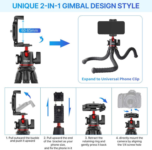 ULANZI MT-33 Camera Tripod, Flexible Mini Tripod with 1/4" Screw for Magic Arm, Compatible with iPhone and Cameras