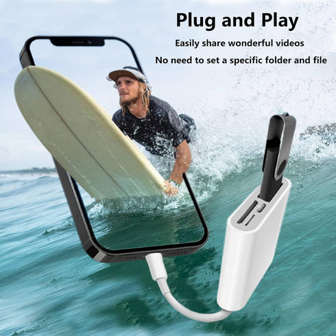 SD Card Reader for iPhone, Lightning to 4 in 1 USB Camera Adapter, Compatible with iPad with Charging Port