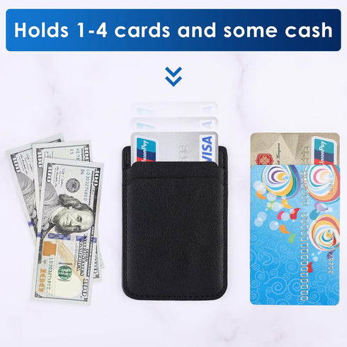 Phone Wallet Stick on, 2Pack Leather Credit Card Holder for Back of Phone Case, Double Pocket Sticker for iPhone,
