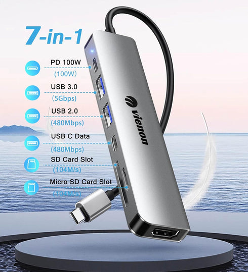 vienon 7 1 4K USB C Hub HDMI Adapter for Monitor, in USB C Docking Station with HDMI, SD/TF Card Reader Compatible