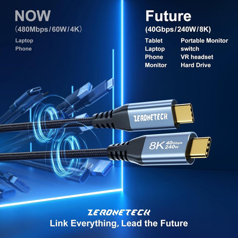 USB C to USB C 3.2 Cable 3.3FT, 40Gbps Data Transfer 8K@60Hz USB C Monitor Cable for Video, 240W PD Fast Charging for