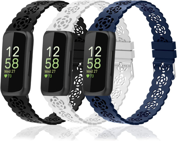 Nigaee 3 Pack Lace Silicone Bands, Adjustable Replacement Straps for Fitbit Inspire 3/Inspire 2/Inspire HR