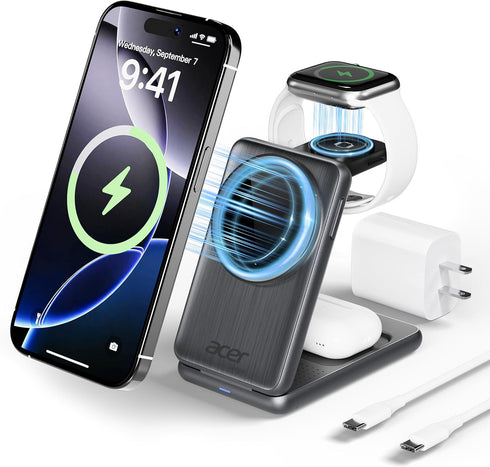 Acer 3 in 1 Charging Station for Apple Device, Magnetic Wireless Foldable Fast