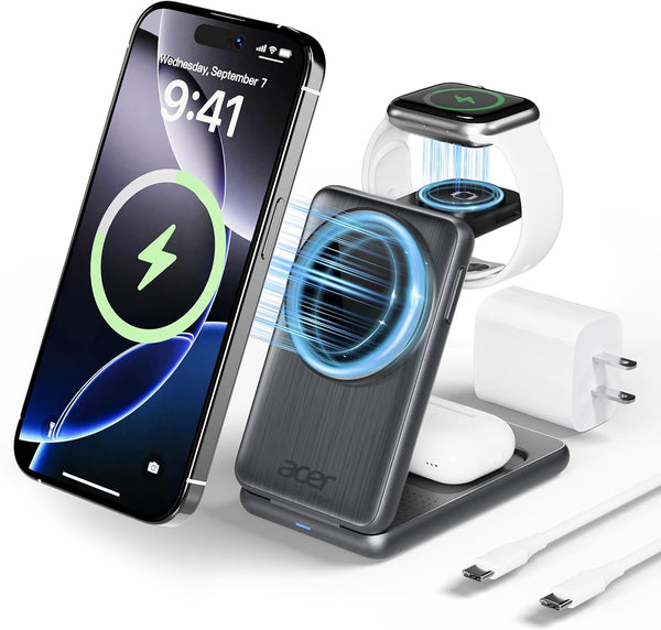 Acer 3 in 1 Charging Station for Apple Device, Magnetic Wireless Foldable Fast