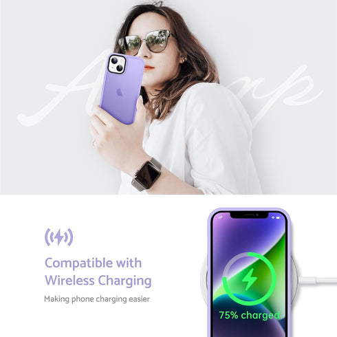Anqrp Soft Silicone Slim Anti-Scratch Phone Case for iPhone 14 Plus, Support Wireless Charging, 6.7 inch, Purple
