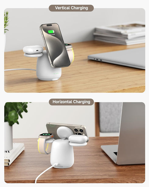 SwanScout 707M Charging Station, 3 in 1 Wireless Charger for iPhone 16/15/14/13/12 Series, Apple Watch & AirPods (No