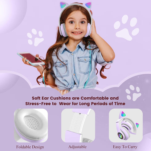 Kid Headphones for School, Wireless Bluetooth Headphones with Microphone, Violet