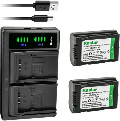 Kastar 2-Pack CGR-S602 Battery and LTD2 USB Charger Compatible with Panasonic Lumix DMC-L1, DMC-L1K Cameras