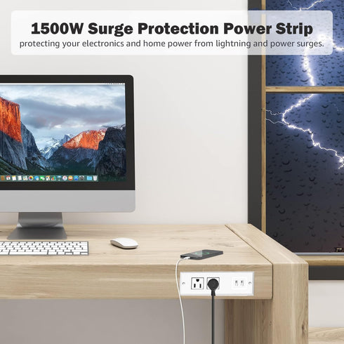 Geao Adapter 1500W Recessed Power Strip Mount Hidden Charging Station with USB Plug Multiple Surge Protector Outlet