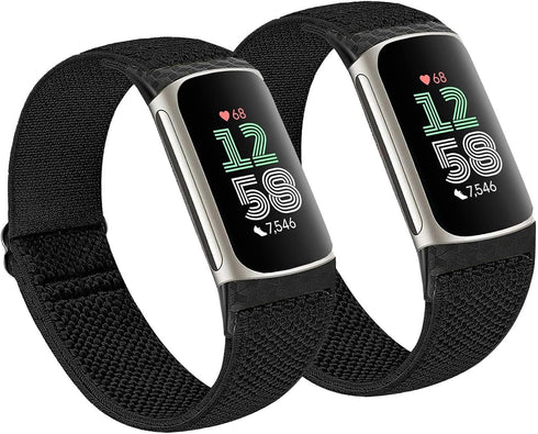 2 Pack Elastic Nylon Bands for Fitbit Charge 6 / Fitbit Charge 5, Classic Soft Breathable Adjustable Sport Smartwatch