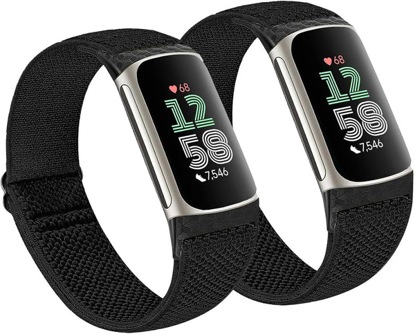 2 Pack Elastic Nylon Bands for Fitbit Charge 6 / Fitbit Charge 5, Classic Soft Breathable Adjustable Sport Smartwatch