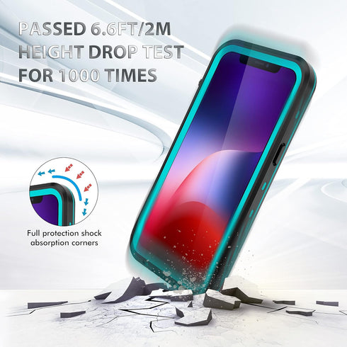 iPhone 13 Case Waterproof Shockproof - Built-in Screen Protector for Rugged Heavy Duty Full Body Protection, Clear Blue