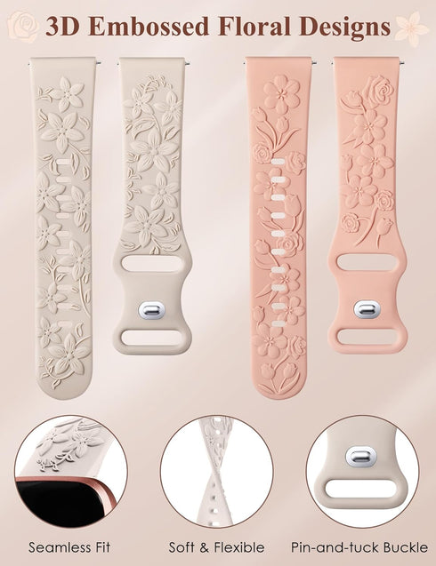 TOYOUTHS 2 Pack Compatible with Fitbit Versa 2/Versa Lite Bands, Floral Engraved Soft Silicone Dressy Replacement Strap