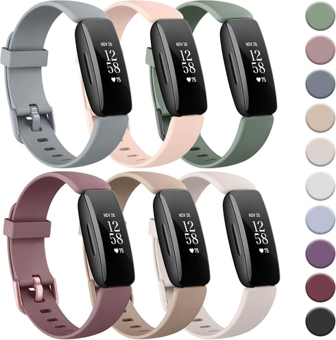 Tobfit 6 PACK Sport Bands for Fitbit Inspire 2, Soft Silicone Waterproof Straps Replacement Wristbands