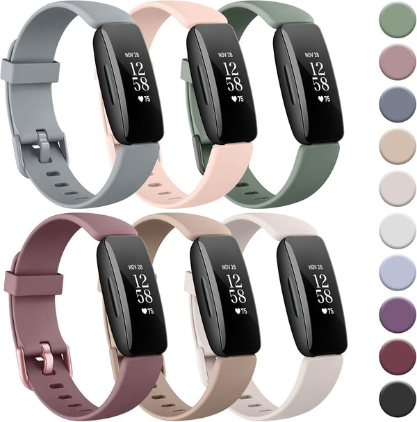 Tobfit 6 PACK Sport Bands for Fitbit Inspire 2, Soft Silicone Waterproof Straps Replacement Wristbands