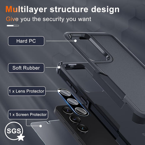 Full Body Heavy Duty Case for Samsung Galaxy S24 Plus, Shockproof Protective Cover with Lanyard Strap and Tempered Glass
