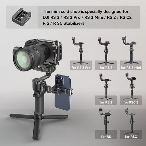 SMALLRIG Universal Phone Tripod Mount, Metal Cell Phone Mount with Cold Shoe and M4 Screws for DJI Stabilizers